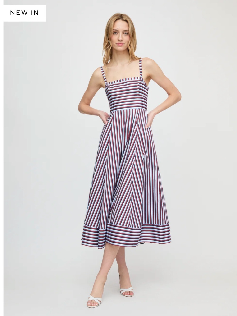 Hill House Margot Dress in Firecracker Stripe Midi Sundress in Navy and White - Picture 1 of 8
